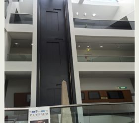 Completed repainting of Northbridge commercial office showing lift shaft, ceilings, walkways, doors, and repaired main ceiling.