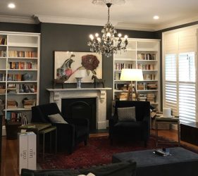 Interior room painted with Domino on walls and Lexicon Quarter on ceilings and trim, featuring a clean modern classic look.
