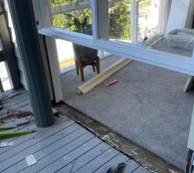 Rotten timber window frame before carpentry repair at a North Sydney residential home by Platinum Painting’s team