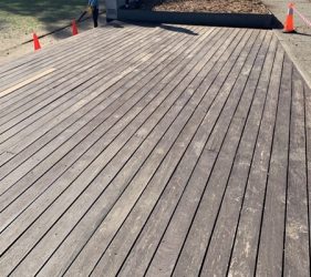 Timber decking at Rose Bay War Memorial before restoration work