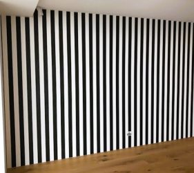 Completed black and white striped wall in Bellevue Hill