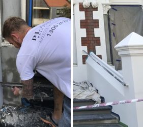Side-by-side collage showing exterior render repairs before and after at a Surry Hills home by Platinum Painting
