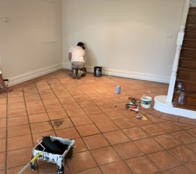 Tile floor in Sydney before epoxy paint application by Platinum Painting's handyman and surface coatings team