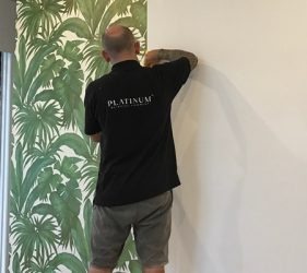 Tropical leaf wallpaper installed in a Mosman living space