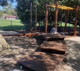 Completed staining of decking and climbing frame at Watsons Bay children’s play area.